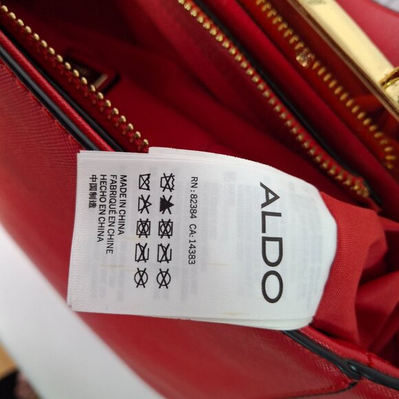 Bright Red Aldo Top Handle Structured Purse, Vegan Leather, Goldtone Hardware - Picture 16 of 16